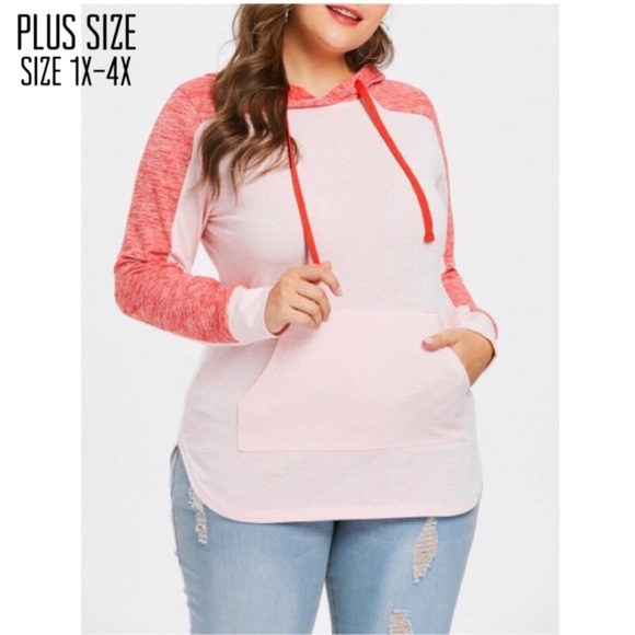 Tops - Plus Size Two Toned Hoodie Tops - Plus Size Two Toned Hoodie